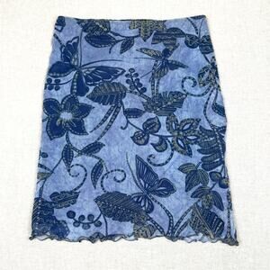 Weston Wear Y2K Blue Butterfly Floral Mesh Mini Skirt Mini Ruffle Hem Size Small